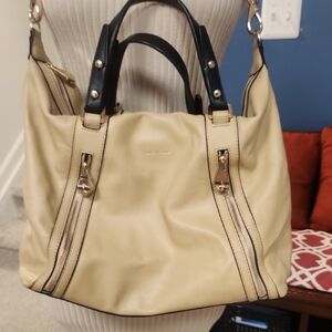 Pour La Victoire Tan and Black Tote Bag